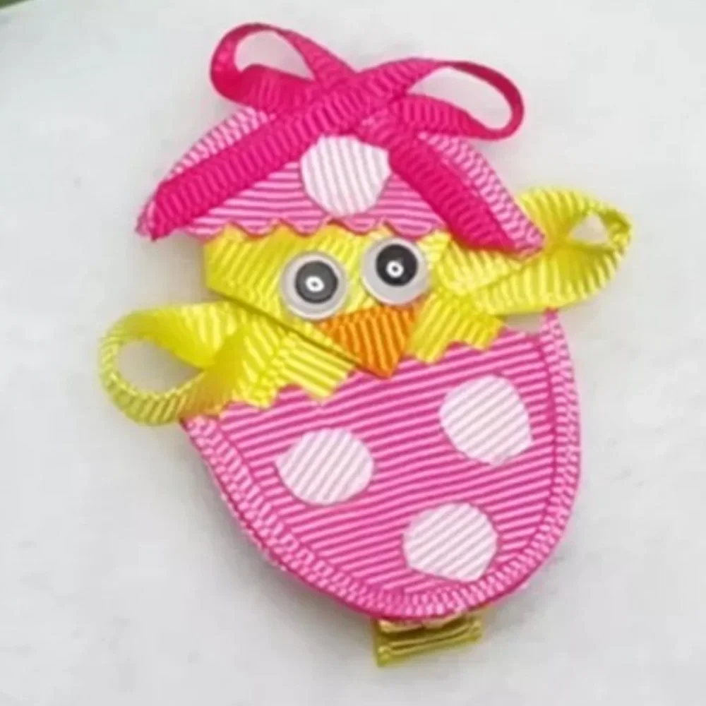 Easter Egg Chick Girls 2.5-Inch Hair Bow Clip